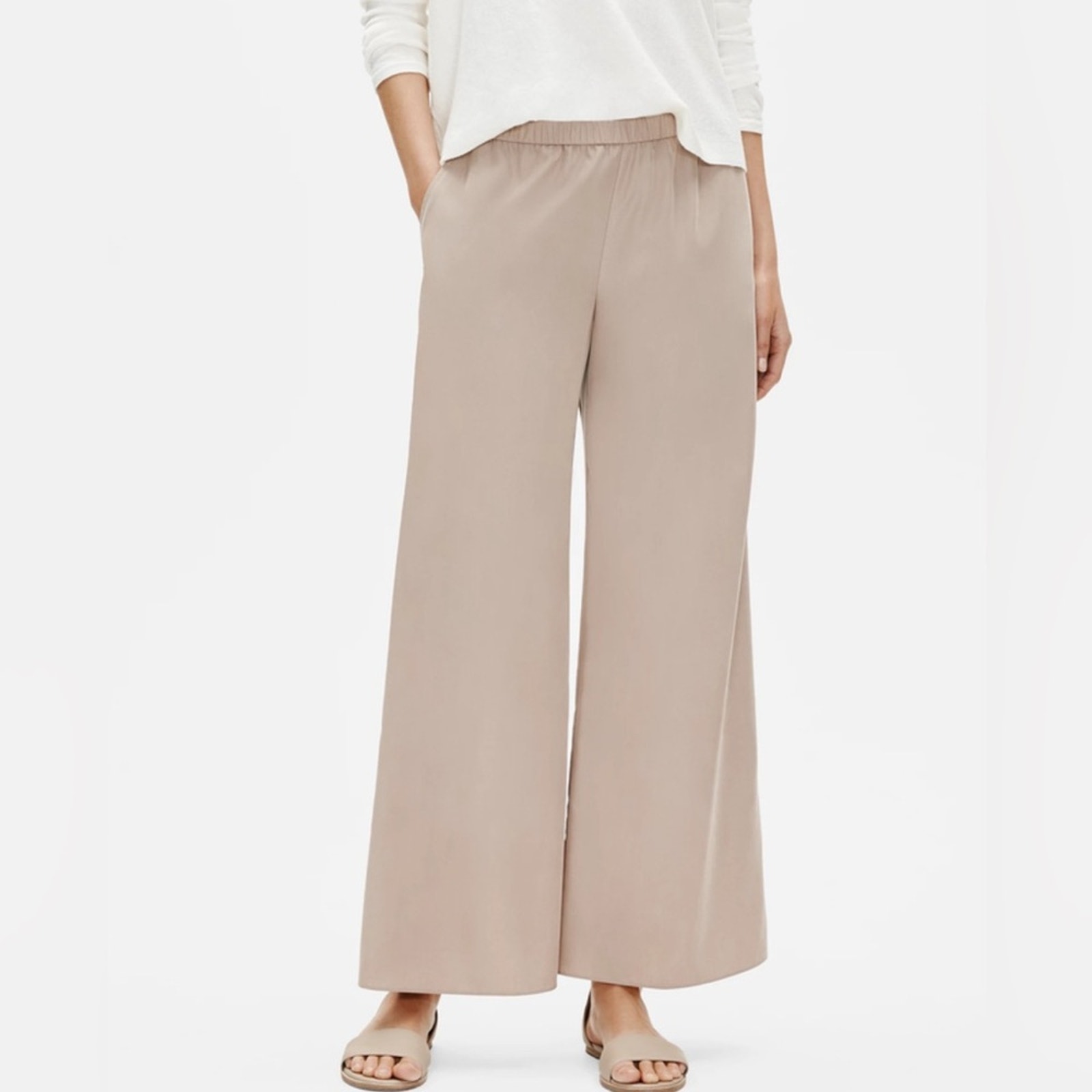 Eileen Fisher Sandwashed Tencel Pants Xl Mocha Brown Pull On Nwt Wide Leg Casual